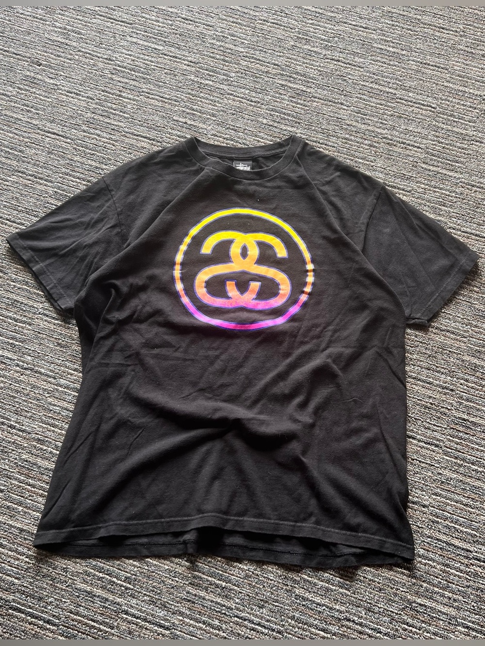 Y2K Vintage Stüssy 2000s black holographic logo double sided tee